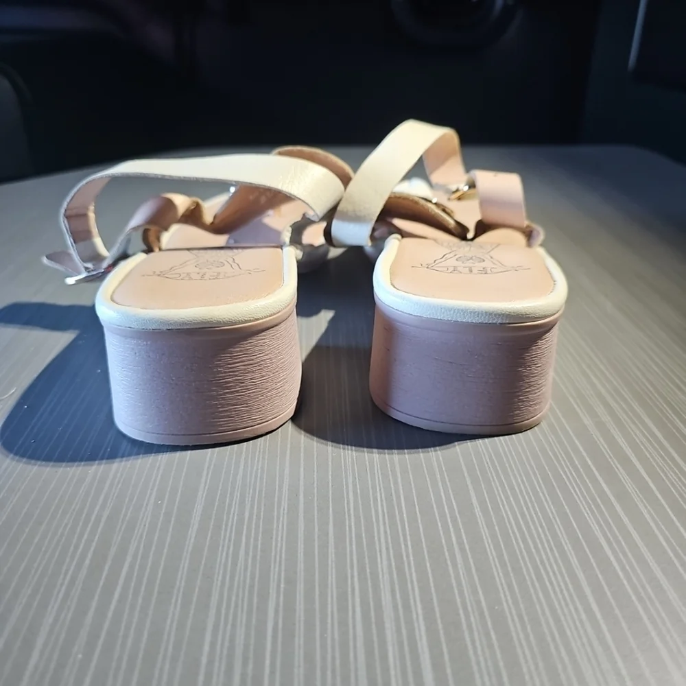 Fly London Beige Emat Leather Buckle Gladiator Mule Sandals Size 38 US 7/7.5 EUC